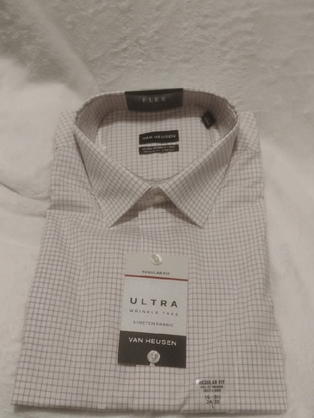 Van Heusen White Dress Shirt with Light Gray Windowpane Check